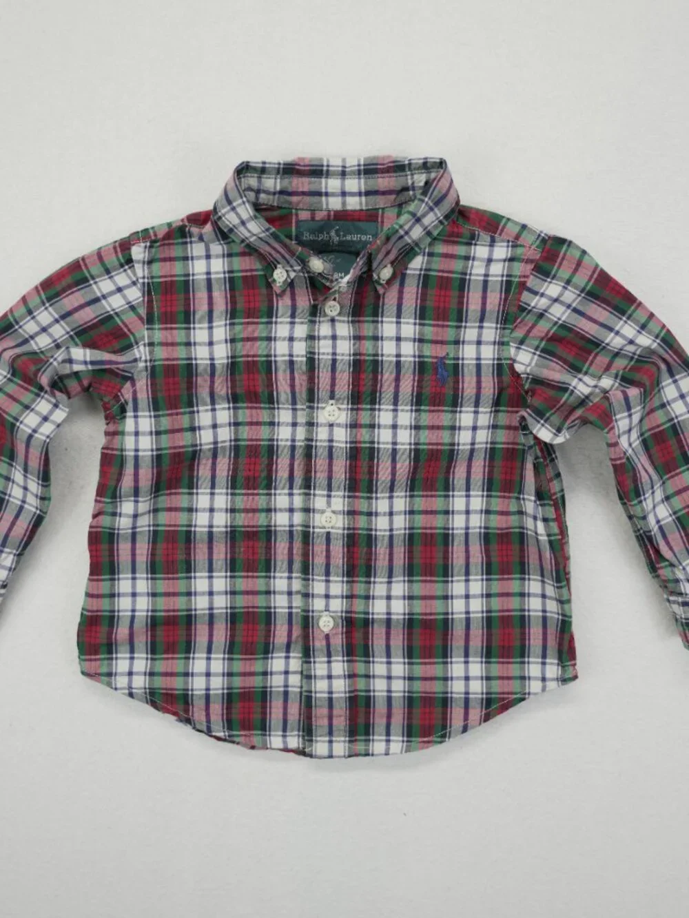 Polo Ralph Lauren Baby Button Shirt Classic Plaid Long‎ Sleeve Multi Red 18M